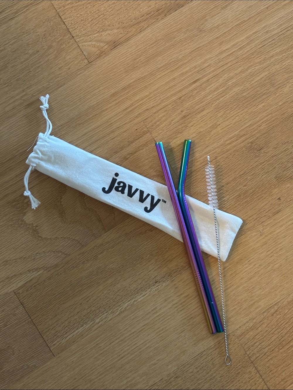 JAVVY coffee new bundle 2 steel straws, cleaning brush and drawstring bag.